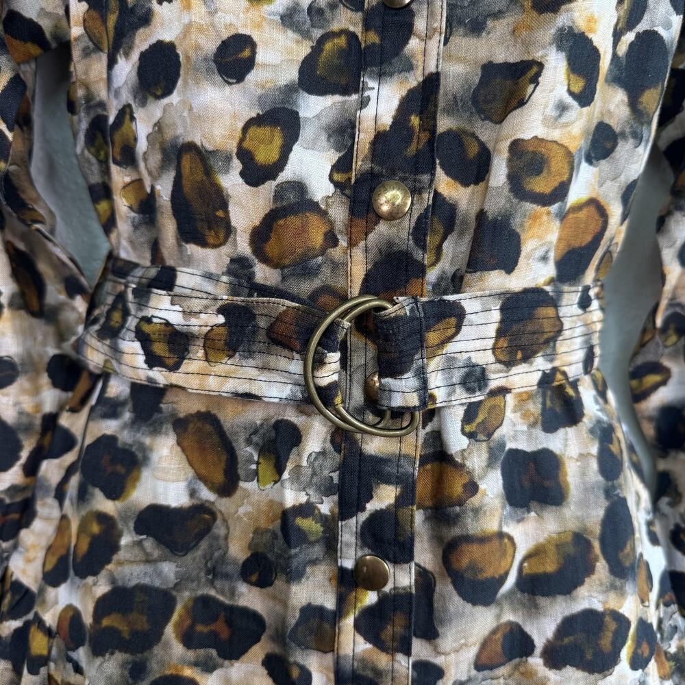 Karina Grimaldi Dress Women XS Leopard Shirt Belted Snap Long Sleeve Boho - Picture 6 of 11